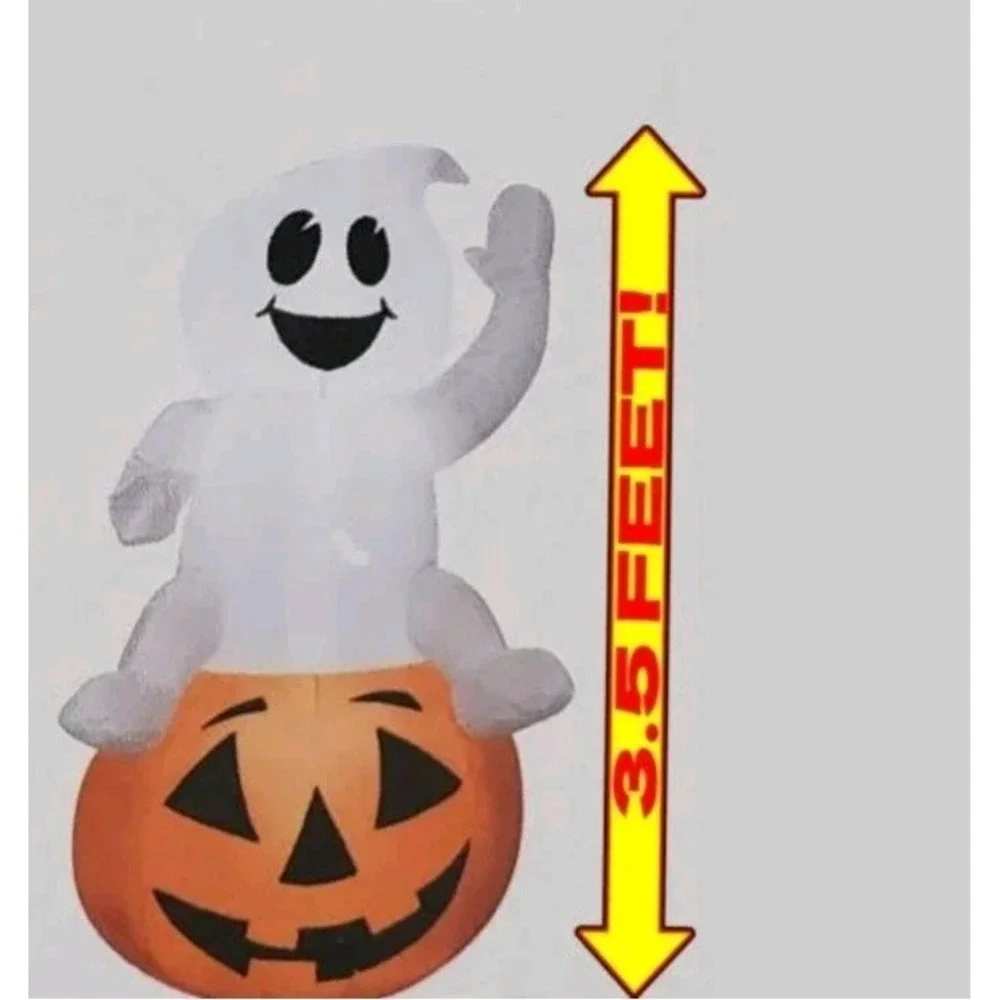 GEMMY Halloween Baby Ghost Sitting On Jack O' Lantern 🎃 3.5ft ~ Inflatable